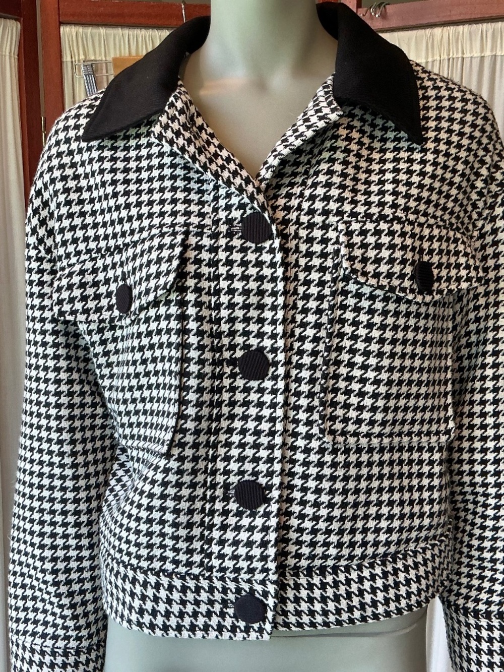 House of Harlow 1960 Houndstooth Tweed Jacket Black and White Size Medium
